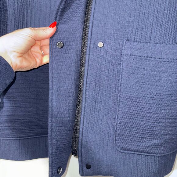 AYR Textured Mock Neck Zip Up Coat - Navy M - Picture 4 of 7